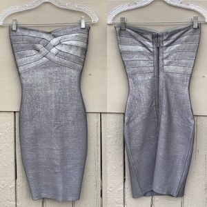 HERVE LEGER Metallic Strapless Bandage Dress